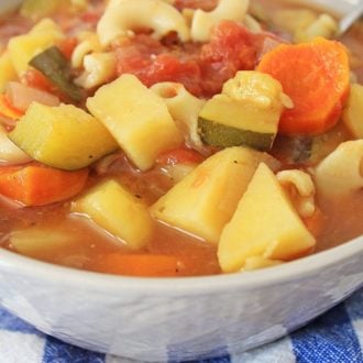 Easy Minestrone Soup on a white bowl