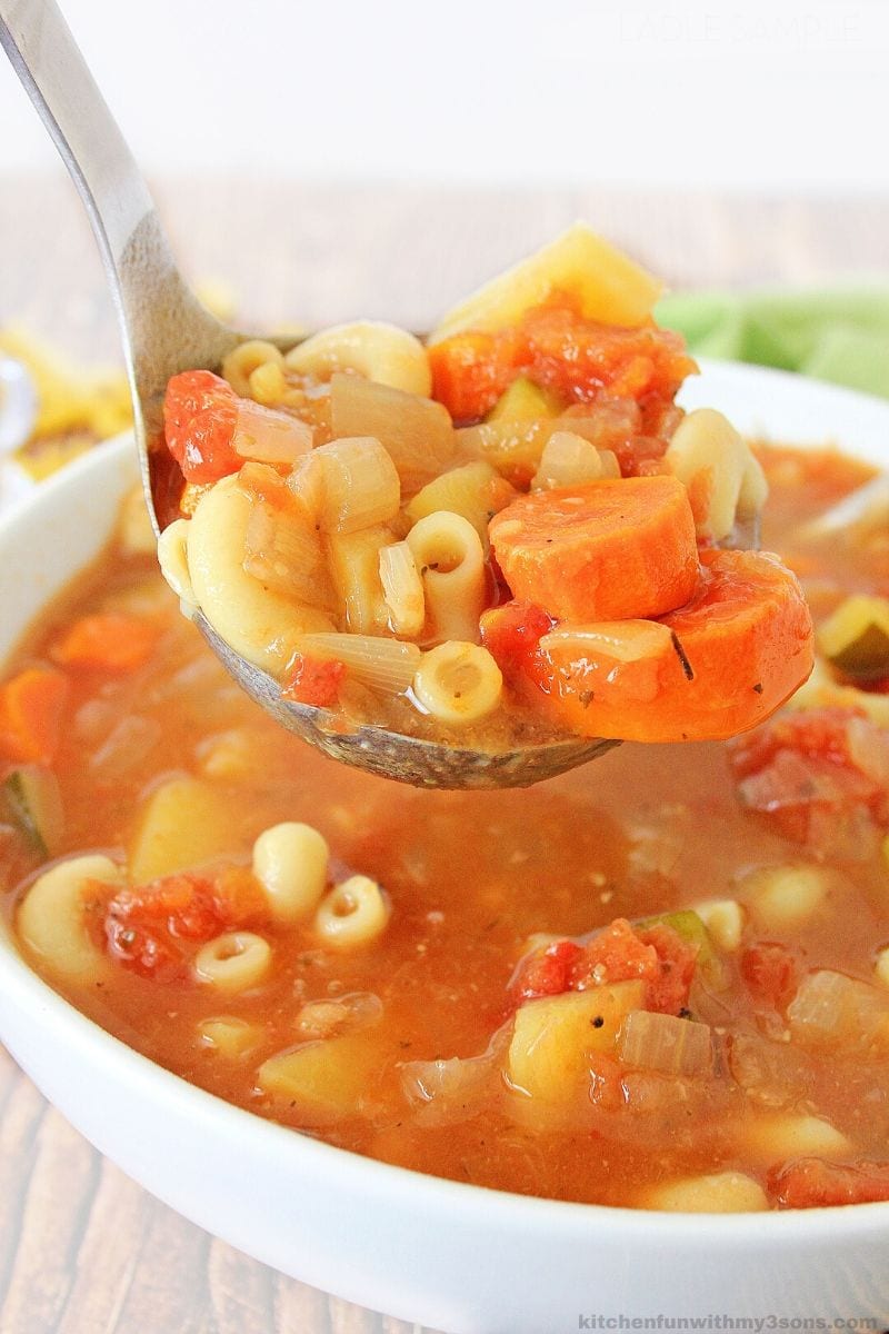 Easy Minestrone Soup on a spoon
