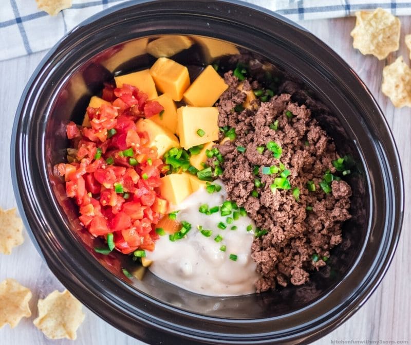 Hamburger Cheese Dip in the slow cooker