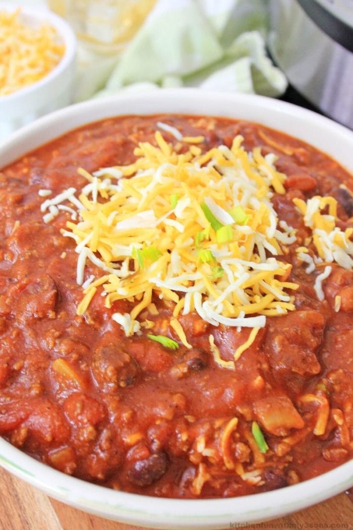 Instant Pot Three Bean Chili Recipe with cheese