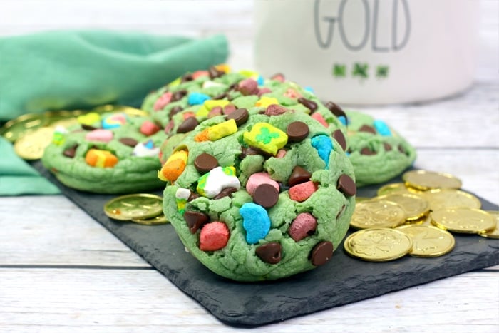 Lucky Charms Cookies are the perfect treat to bake for St. Patrick's Day. These cookies are colorful and full of mint flavors and chocolate chips. 