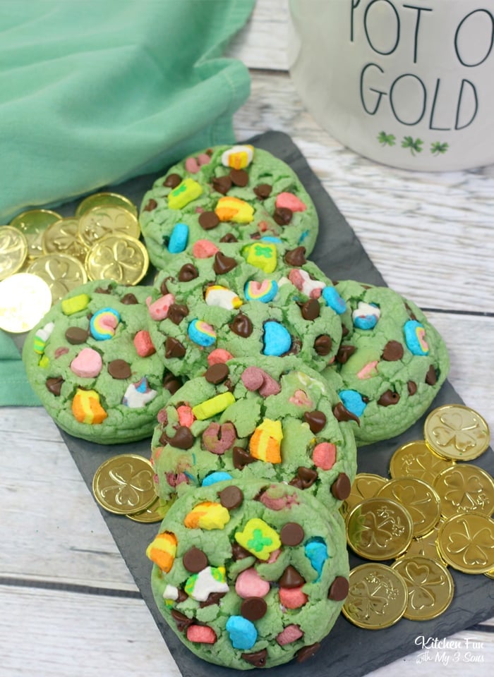 Lucky Charms Cookies are the perfect treat to bake for St. Patrick's Day. These cookies are colorful and full of mint flavors and chocolate chips.