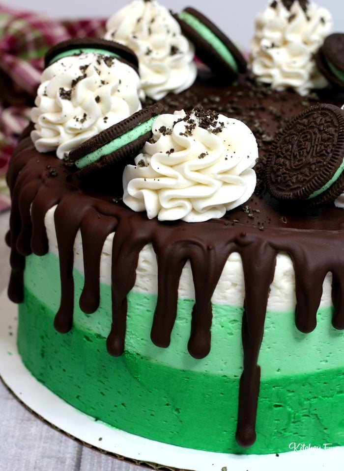 Mint Oreo Cake is a triple layer vanilla cake with layers of creamy Oreo frosting. This is a dessert that will wow anyone who takes a bite.