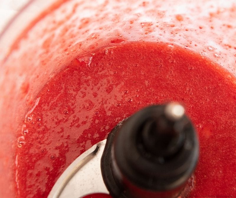 pureed strawberry in a blender