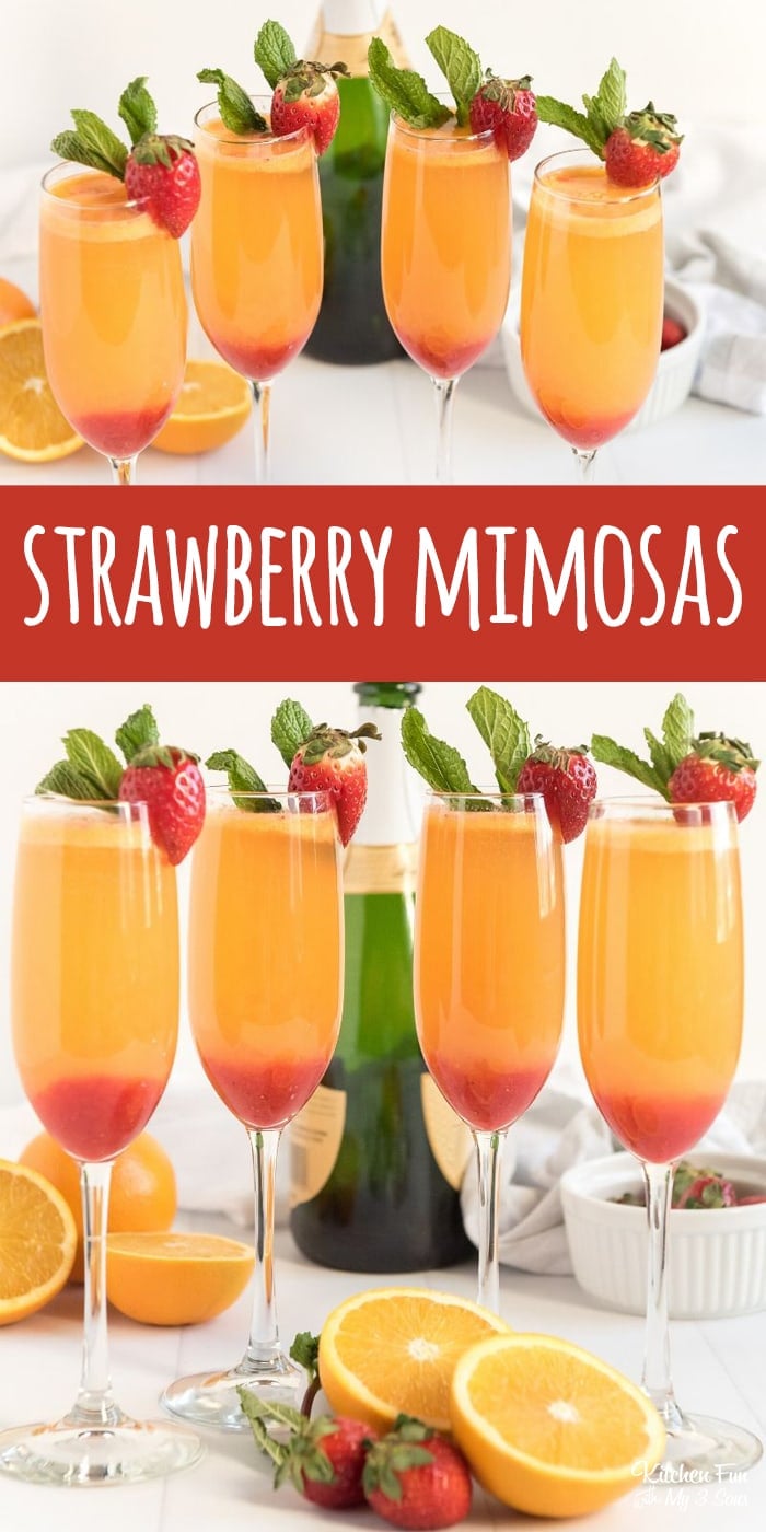 Strawberry Mimosas with real pureed strawberries. Perfect for brunch. | Mimosa Bar 