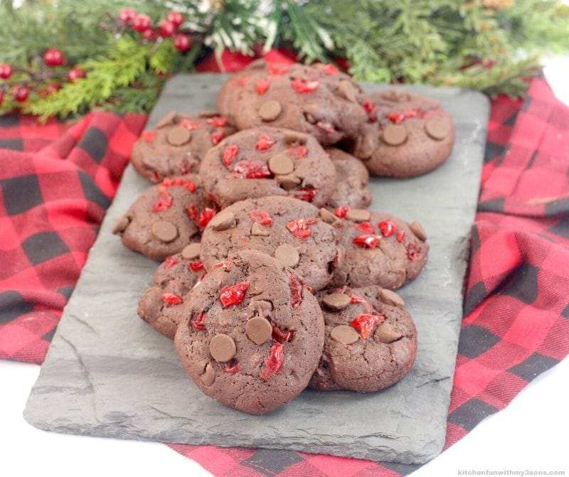 Chocolate Cherry Cookies on a gray plate
