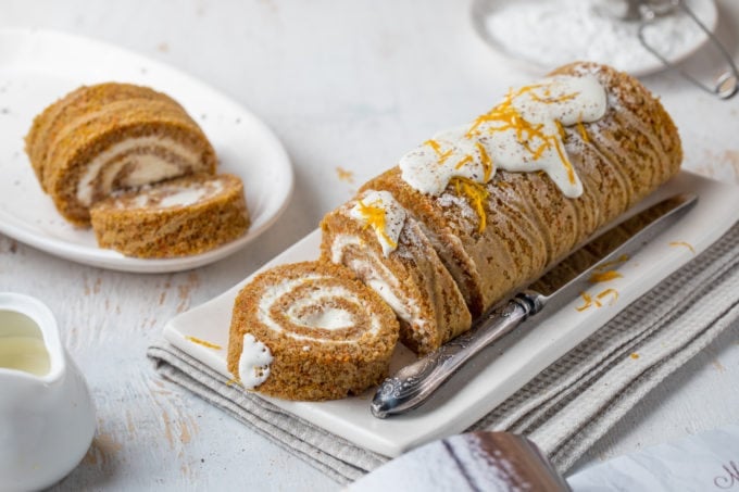 Carrot Cake Roll with Cream Cheese Frosting Filling