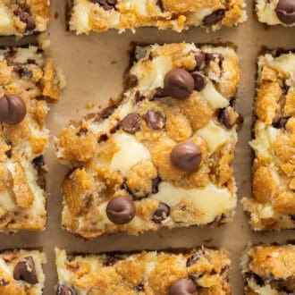 Chocolate Chip Cheesecake Bars feature