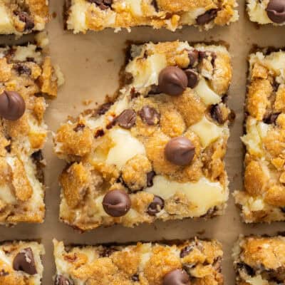 Chocolate Chip Cheesecake Bars feature