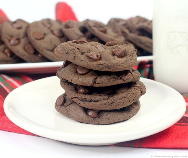 chocolate fudge cookies on a white plate
