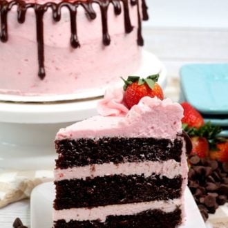 slice of chocolate strawberry cake