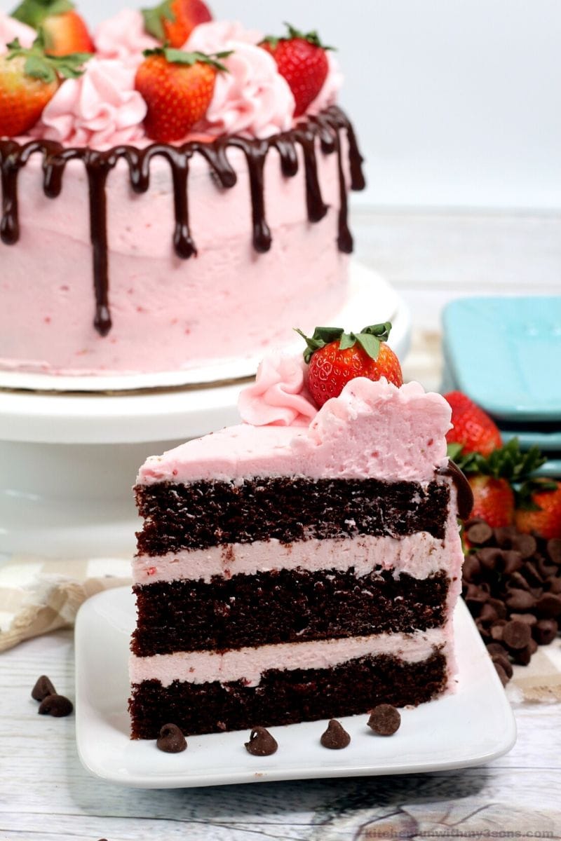 slice of chocolate strawberry cake