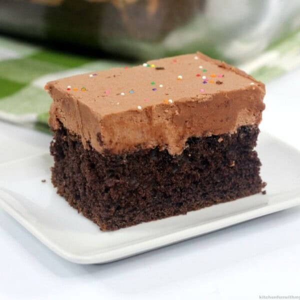 deep depression cake with chocolate frosting