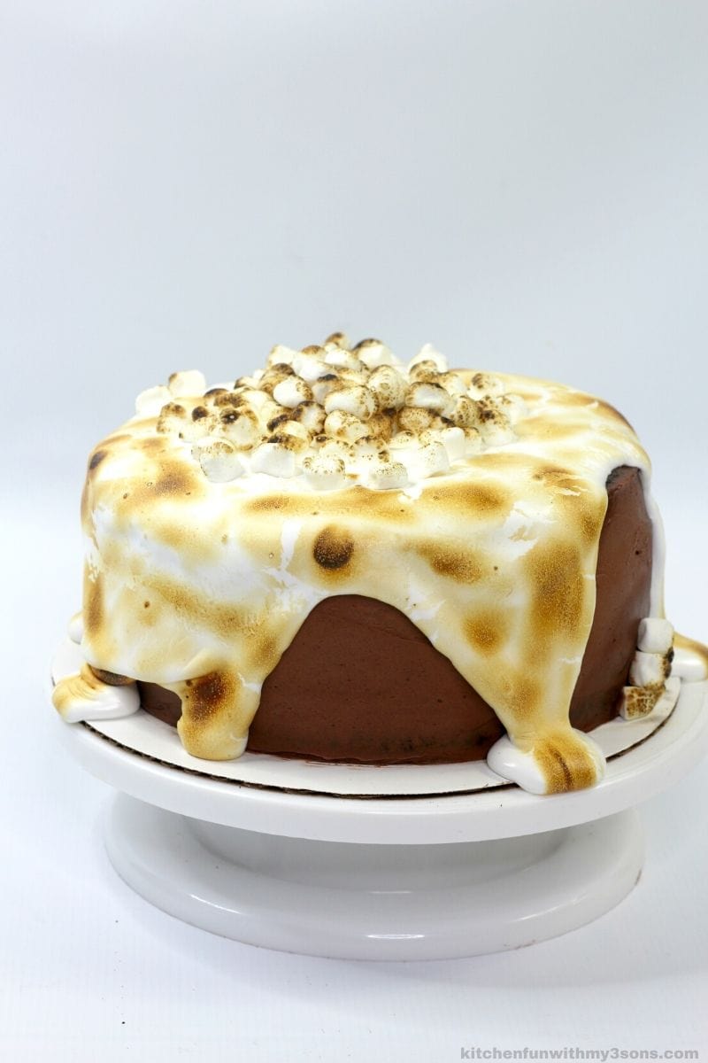 hot cocoa cake with marshmallow topping