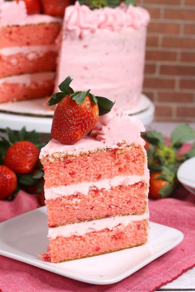 slice of layered strawberry cake recipe