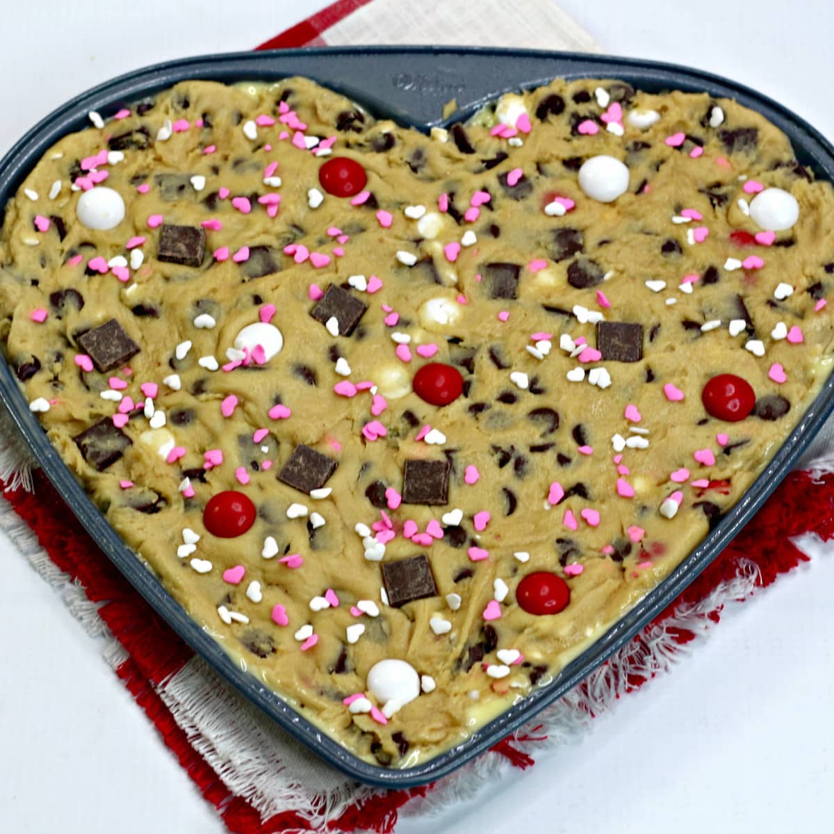 Valentine Cookie Cake in a heart shaped pan.