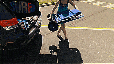 A moving gif that shows the beach lounge chair transforming into a wagon