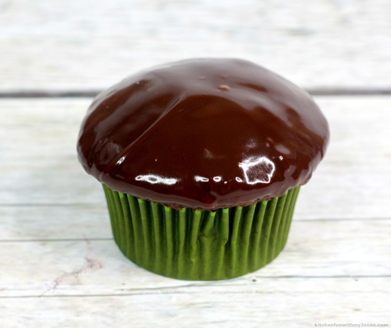 chocolate cupcake topped with ganache