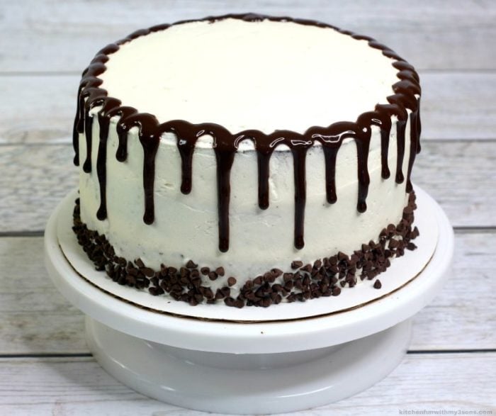 chocolate ganache over a cake