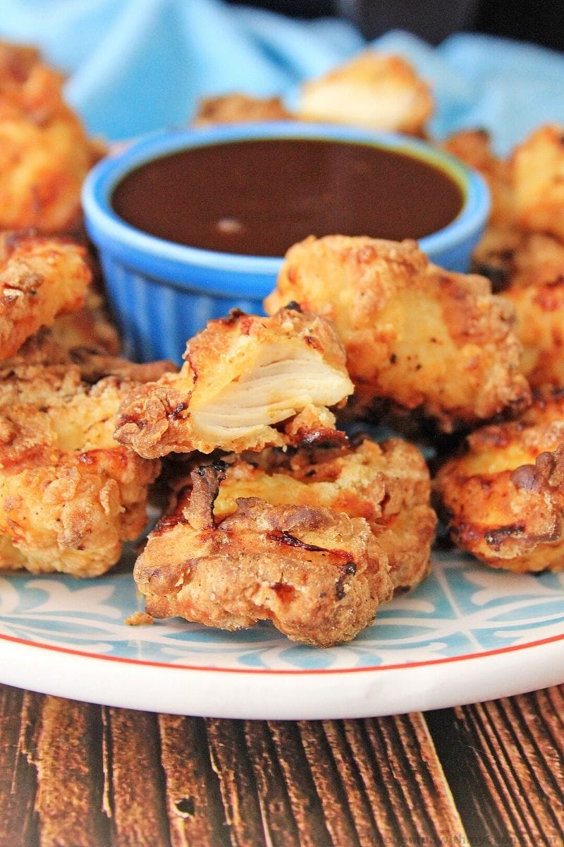 Copycat Air Fryer Chick Fil A Nuggets on a blue plate