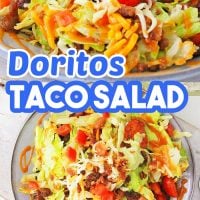 Dorito Taco Salad recipe is so Easy to make and Delicious! This yummy dinner idea is filling, inexpensive and a simple meal. #Recipes #Food