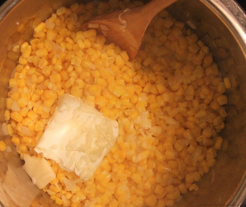cream cheese and corn in pot