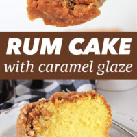 Rum cake with caramel glaze on top.