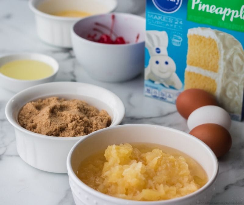 ingredients for Upside Down Pineapple Cupcakes