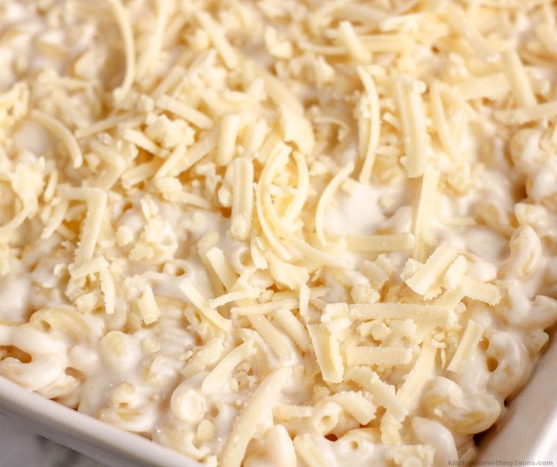 shredded cheese on White Mac and Cheese Recipe