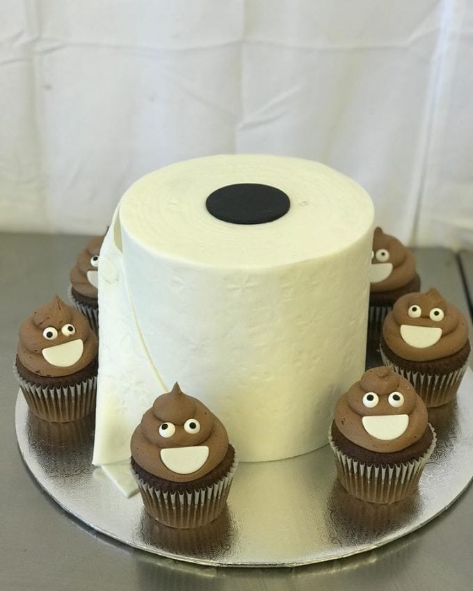 Toilet Paper Cake and Poop Cupcakes