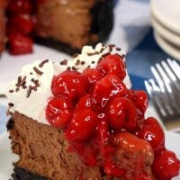 Pinterest title image for Black Forest Cheesecake.