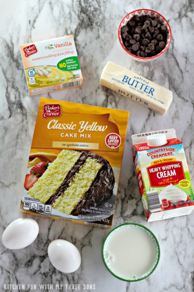 Ingredients to make Boston Cream Pie Cookie Cups on a marble counter