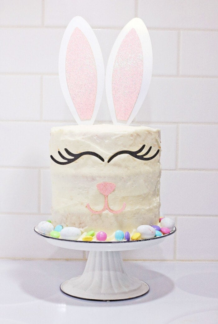Easter Bunny Cake with the decorations.