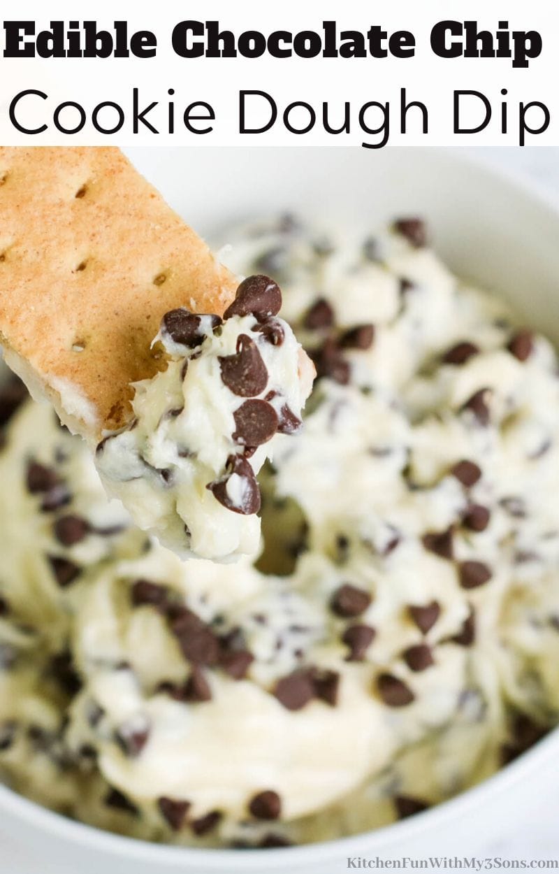 This Edible Chocolate Chip Cookie Dough Dip is absolutely amazing. Perfectly safe to eat, this dip is a treat for anyone who wants to eat cookie dough. Use this dip for cookies, graham crackers or fruit.
