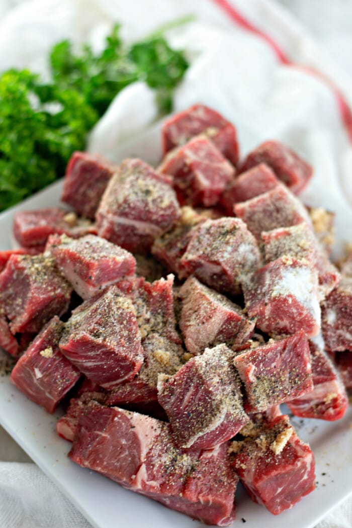Seasoned cubes of steak
