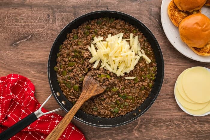 Philly Cheesesteak Sloppy Joes transform the cheesy goodness of a classic cheesesteak into a quick and easy sloppy joe in just 30 minutes. Stirring provolone cheese into the ground beef mixture