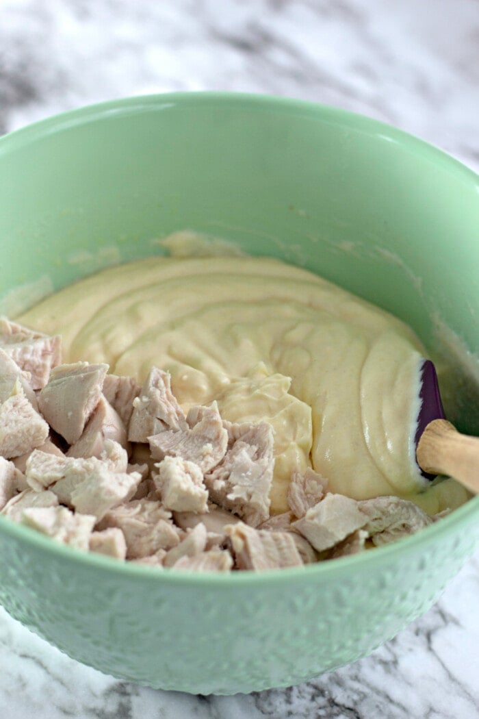 chicken and sour cream mixture in a bowl
