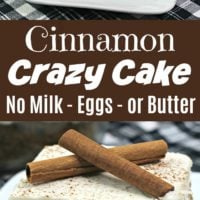 Cinnamon Crazy Cake with cream cheese frosting.