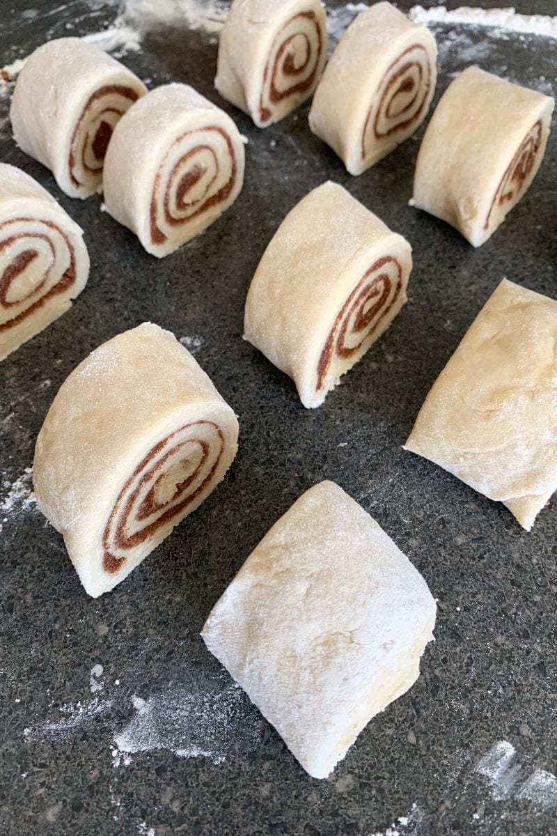 rolled and cut cinnamon roll dough