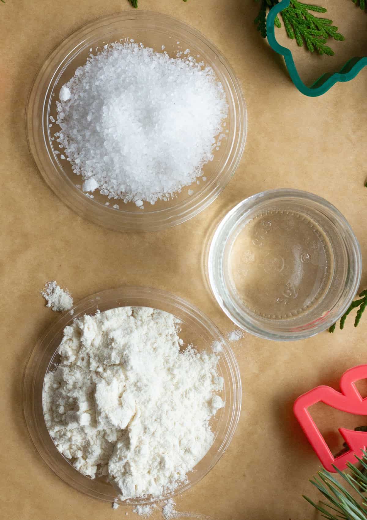This 3-ingredient Salt Dough Recipe is perfect for handprint (or footprint) keepsakes and also making homemade ornaments. ingredients to make salt dough