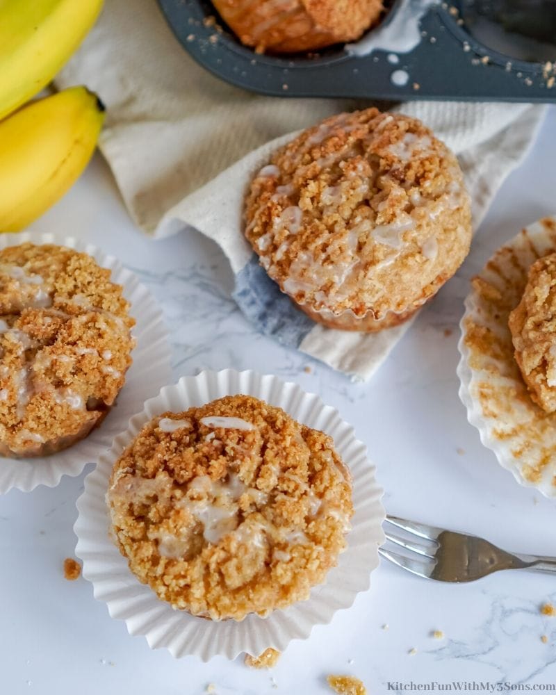 Banana Crumb Muffins in a cupcake liner