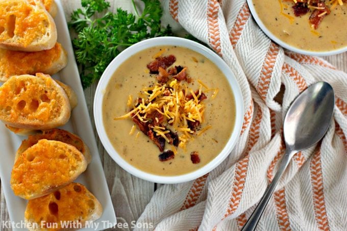 Beer Cheese Soup with Garlic Cheese Toast