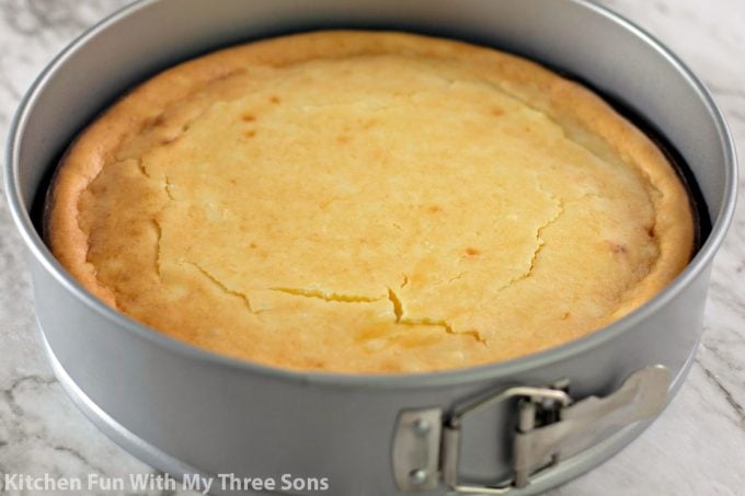 a baked cheesecake in a springform pan