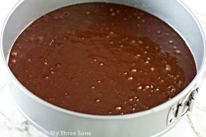 brownie batter in a springform pan