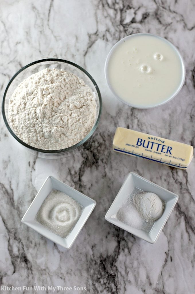 ingredients to make Butter Dip Buttermilk Biscuits