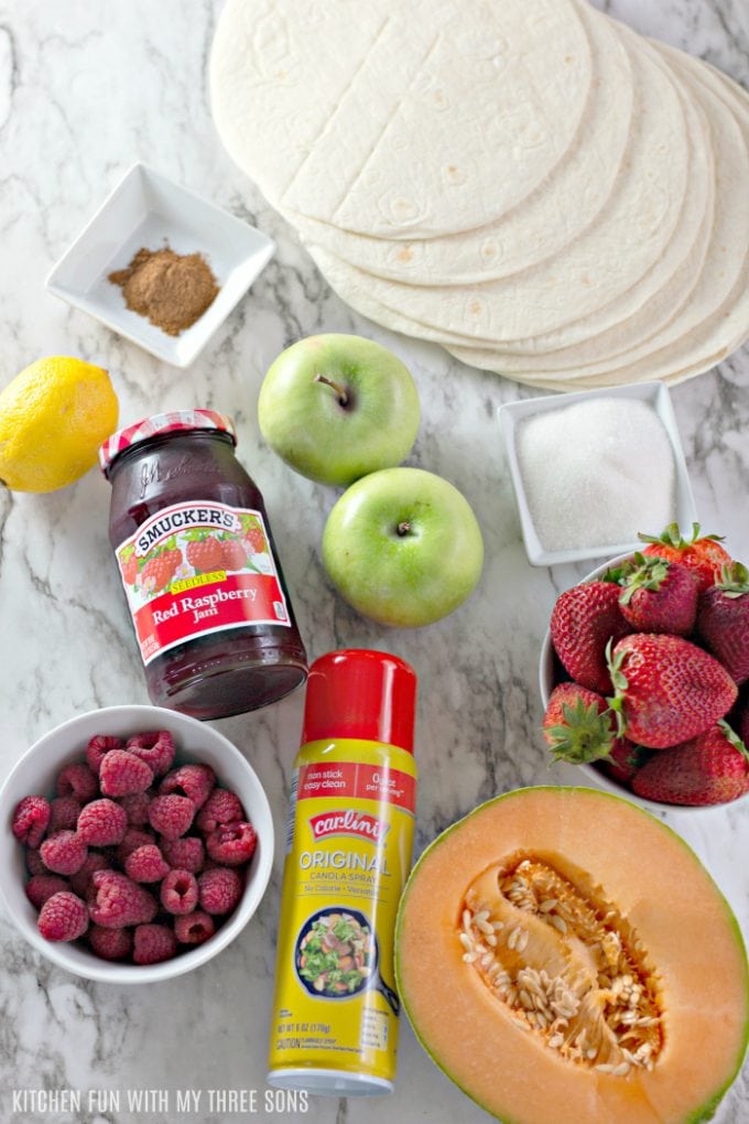 ingredients to make Fruit Salsa with Cinnamon Tortilla Chips