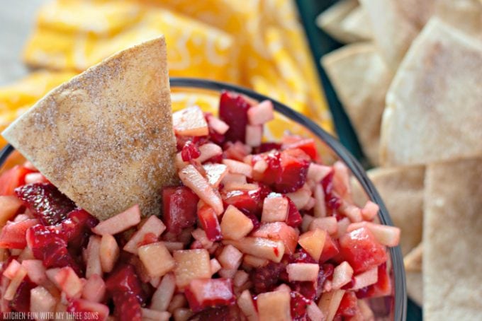 a bowl filled with fresh fruit salsa