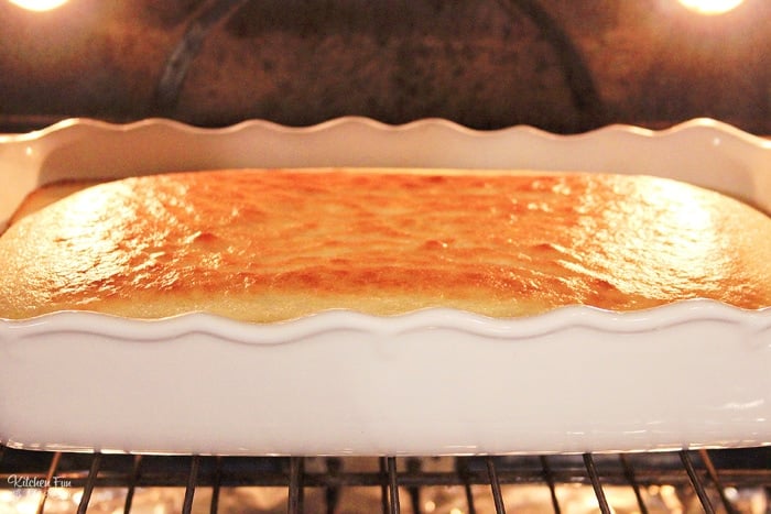 Homemade Yellow Cake baking inside the oven.