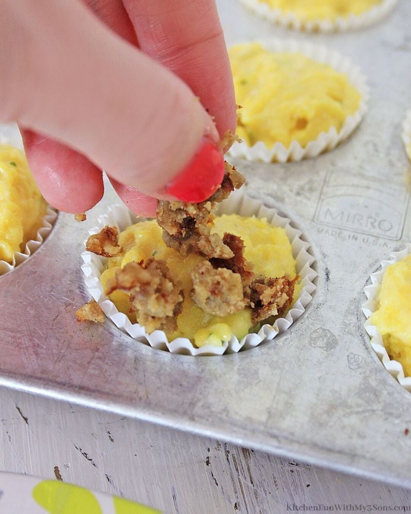 add sausage to the muffin batter