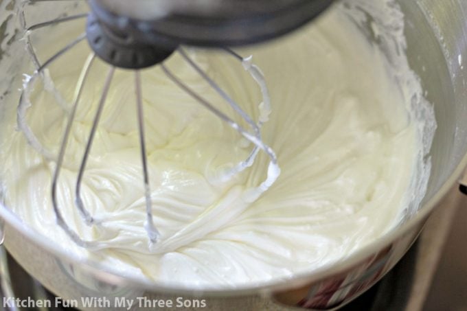 whipping cream cheese in a KitchenAid mixer